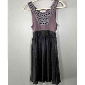 Ya Los Angeles Womens Dress Size S Black Mauve Beaded Short Sleeveless Cotton